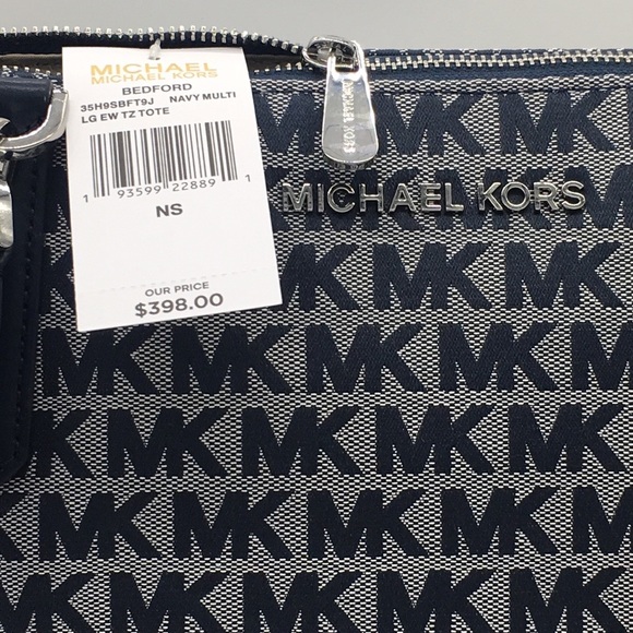 MICHAEL KORS BEDFORD LG EW TZ TOTE NAVY MULTI - Picture 8 of 8